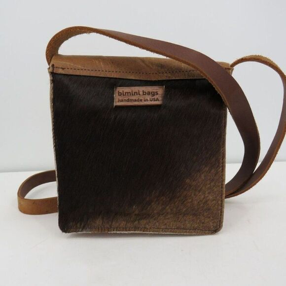 Bimini Bags Boho Brown Cowhide Leather Fur Flap Over Crossbody Wallet Set - Picture 10 of 12